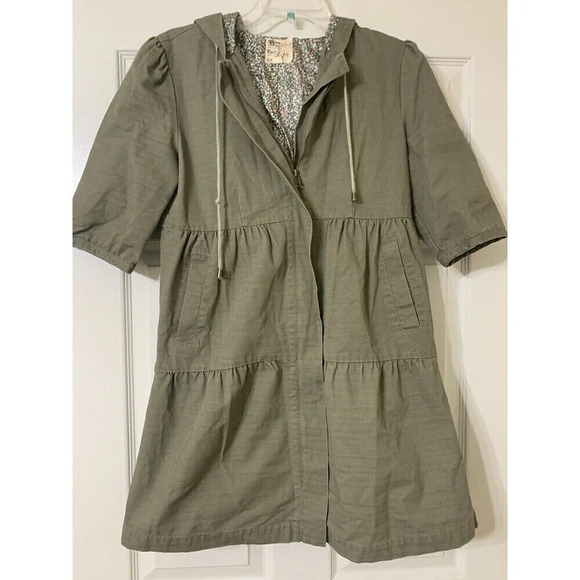 Anthropologie Tulle Tiered Short Sleeve Denim Floral Lined Jacket Size M - Picture 2 of 9